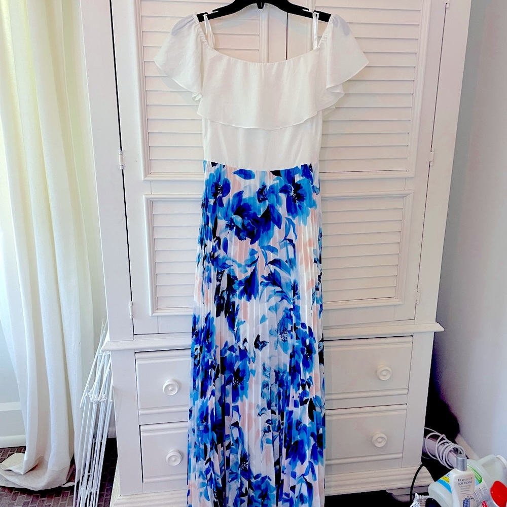 Eliza J blue and pink floral maxi dress